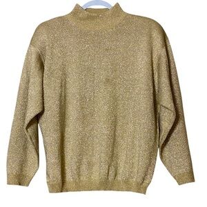 Lise J. vintage Mock Neck Gold Metallic Sweater